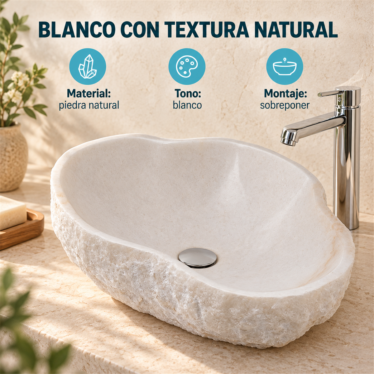 Lavamanos En Piedra Natural Blanco - Características verificadas