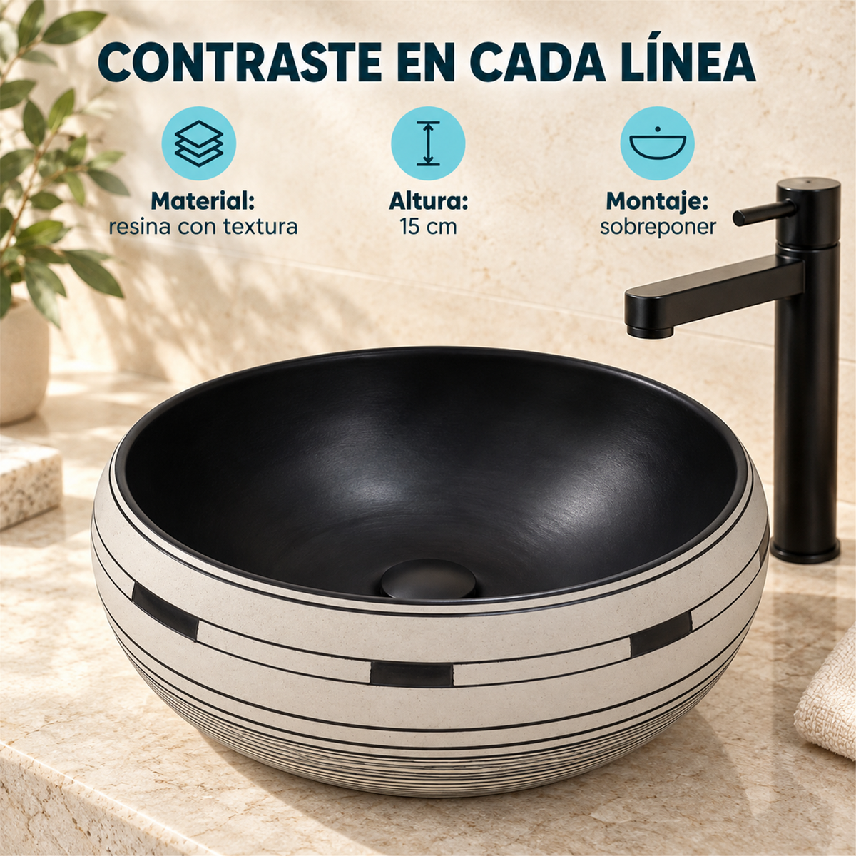 Lavamanos Black & White Blanco Y Negro 35 cm - Características verificadas