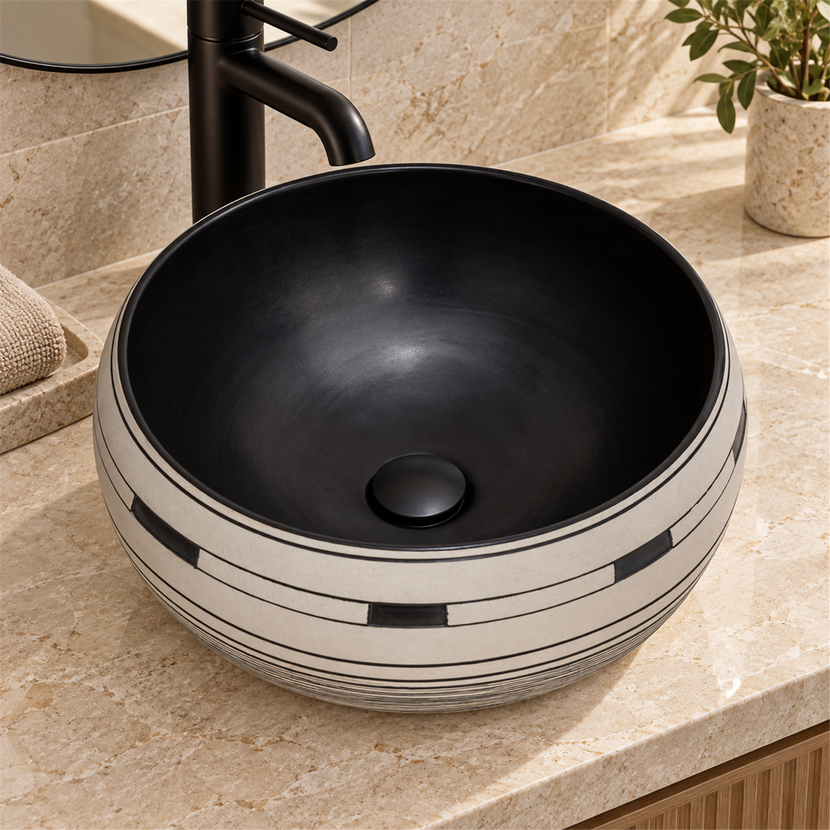 Lavamanos Black & White Blanco Y Negro 35 cm - Vista cercana del producto