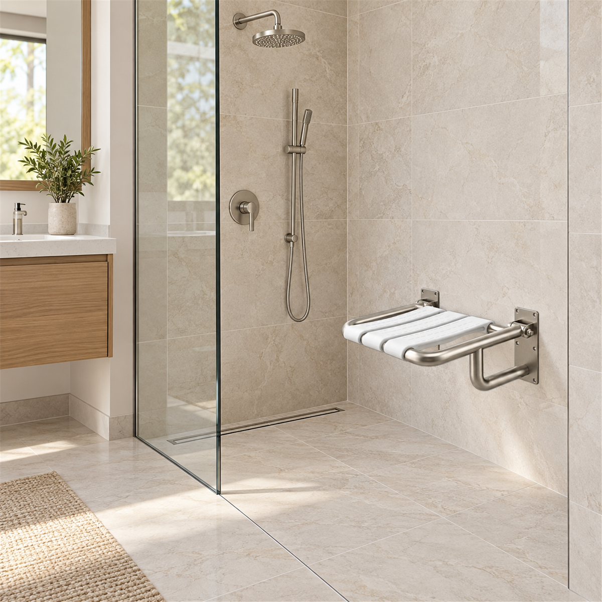 Silla Plegable De Pared Para Ducha - Ambientación amplia con escala natural