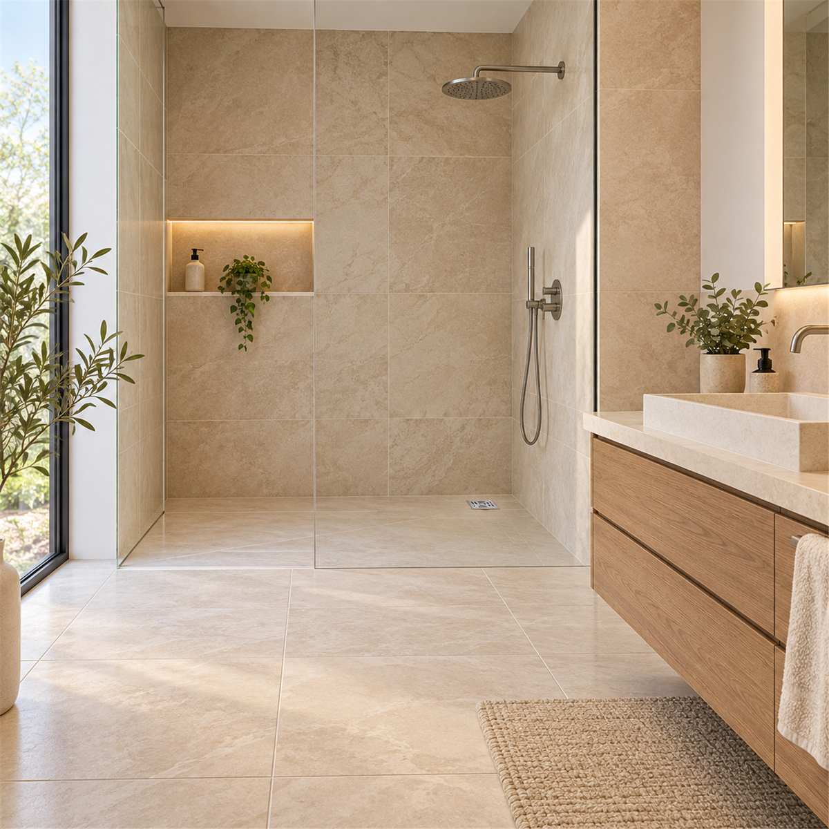 Rejilla De Piso Tri-Line Plateada Con Antirretorno - Ambientación amplia con escala natural