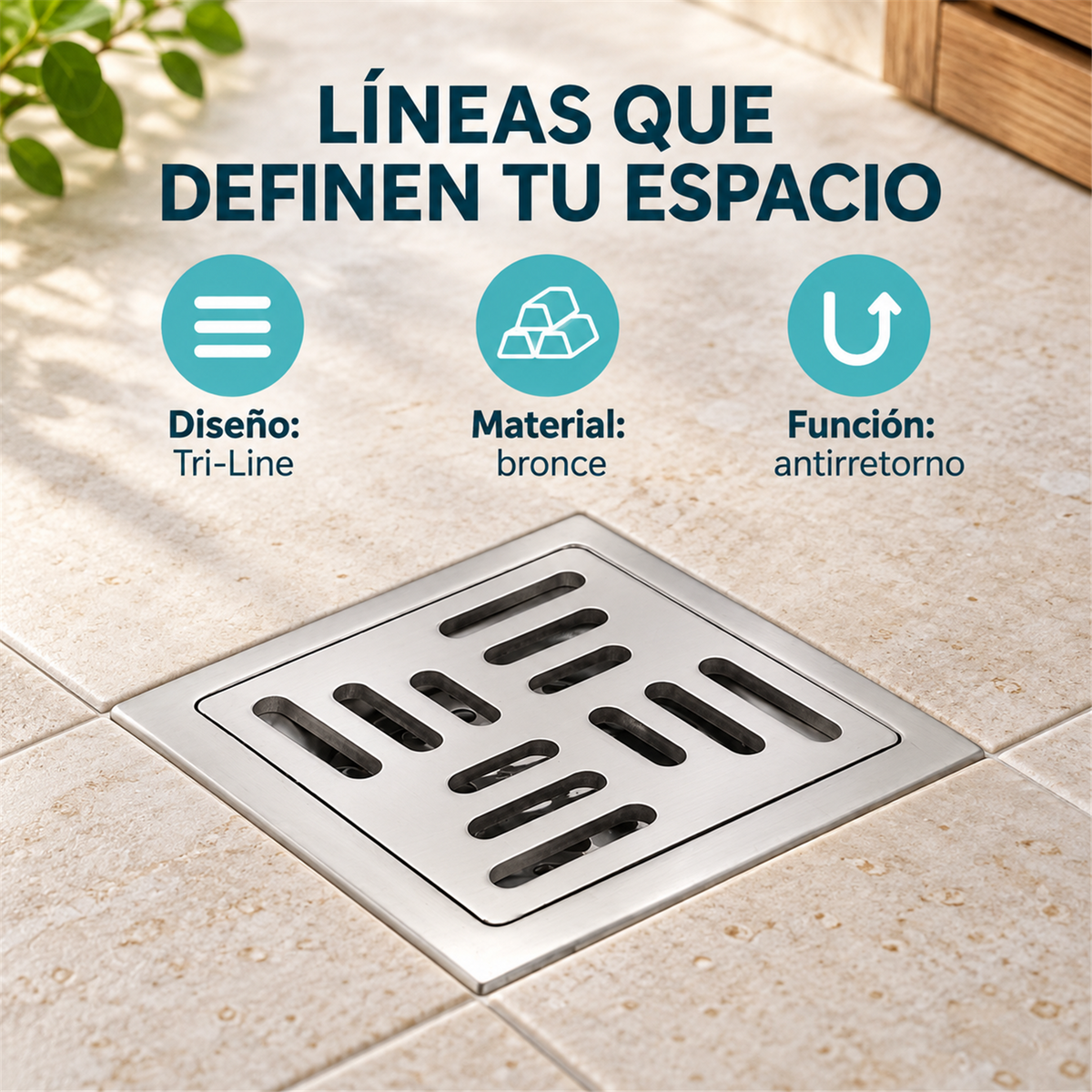 Rejilla De Piso Tri-Line Plateada Con Antirretorno - Características verificadas