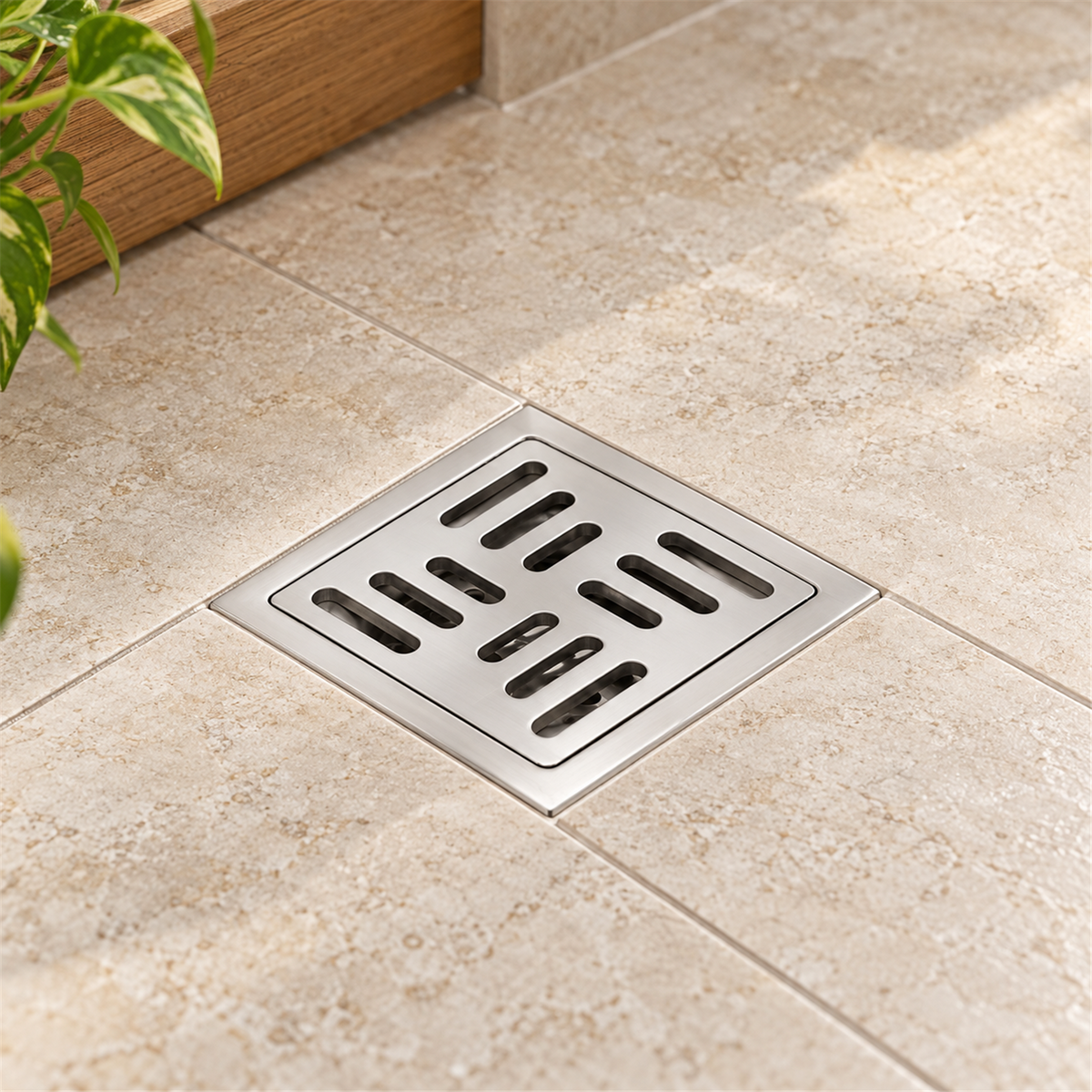 Rejilla De Piso Tri-Line Plateada Con Antirretorno - Vista cercana del producto