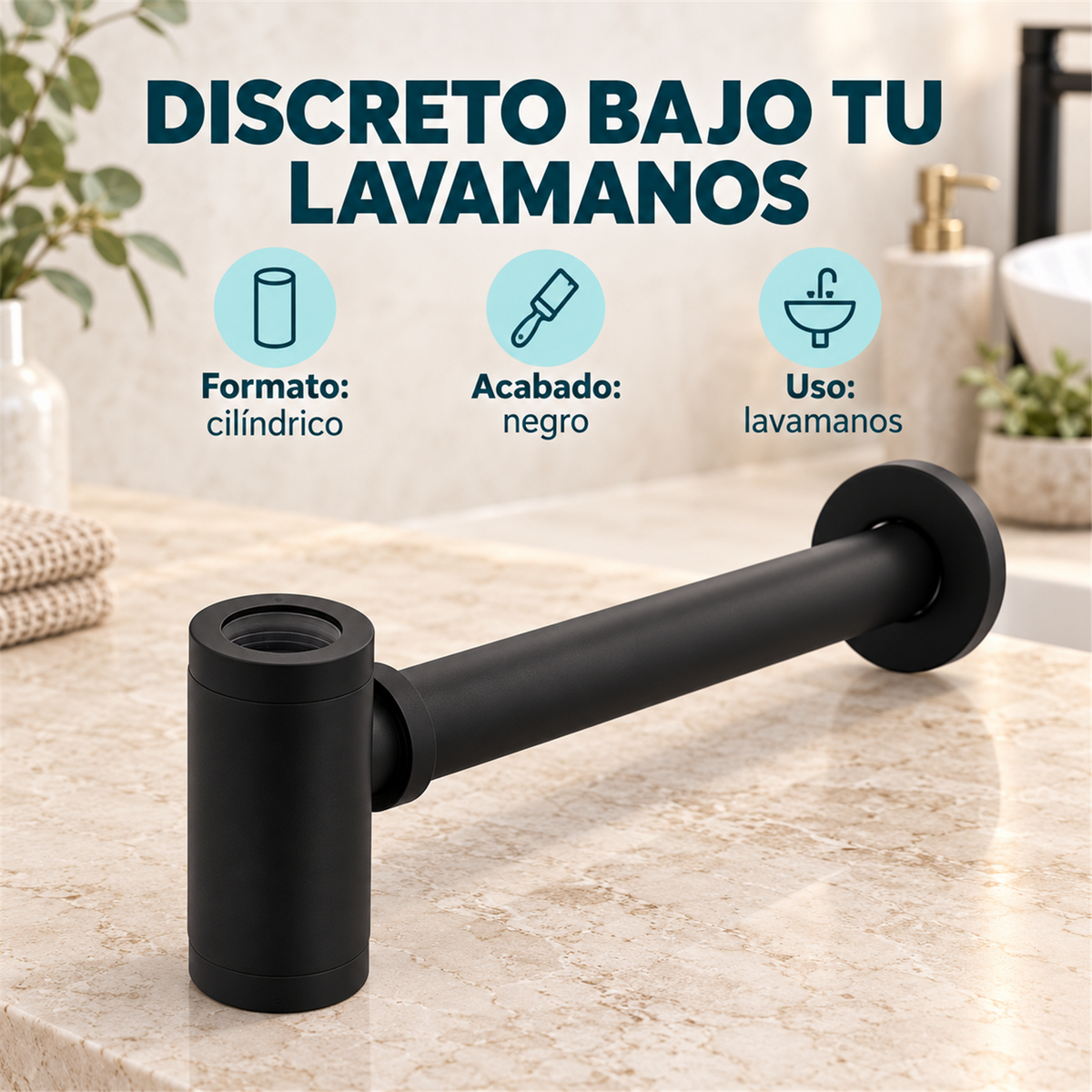 Sifón Cilíndrico Negro Para Lavamanos - Características del producto