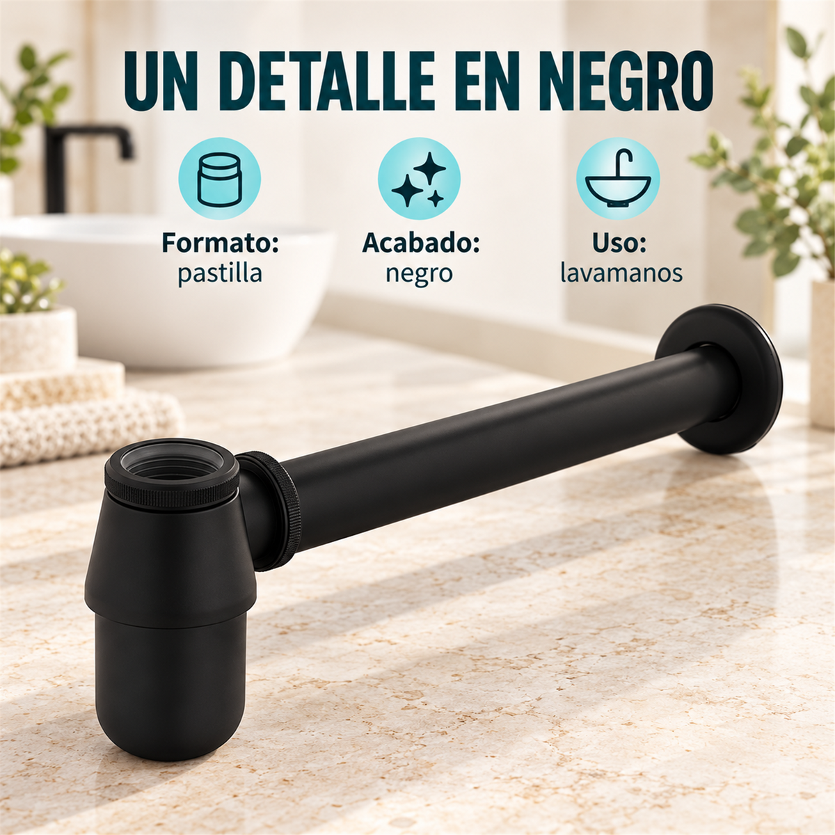 Sifón Negro Tipo Pastilla Para Lavamanos - Características del producto