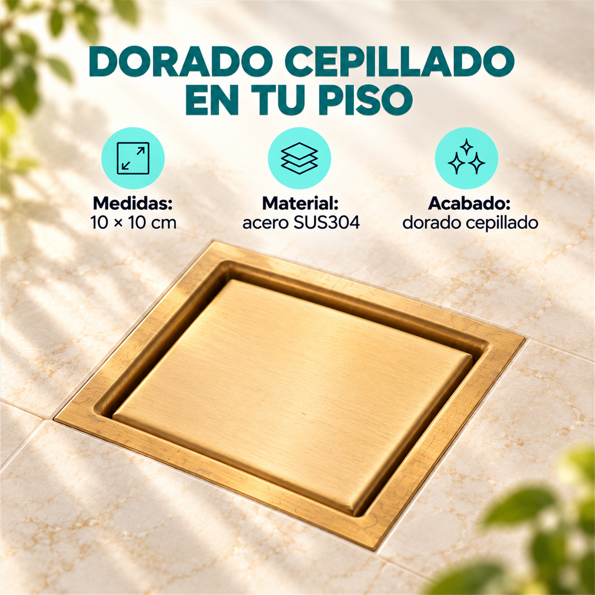Rejilla Invisible Dorada Cepillada De 10 × 10 cm - Características del producto