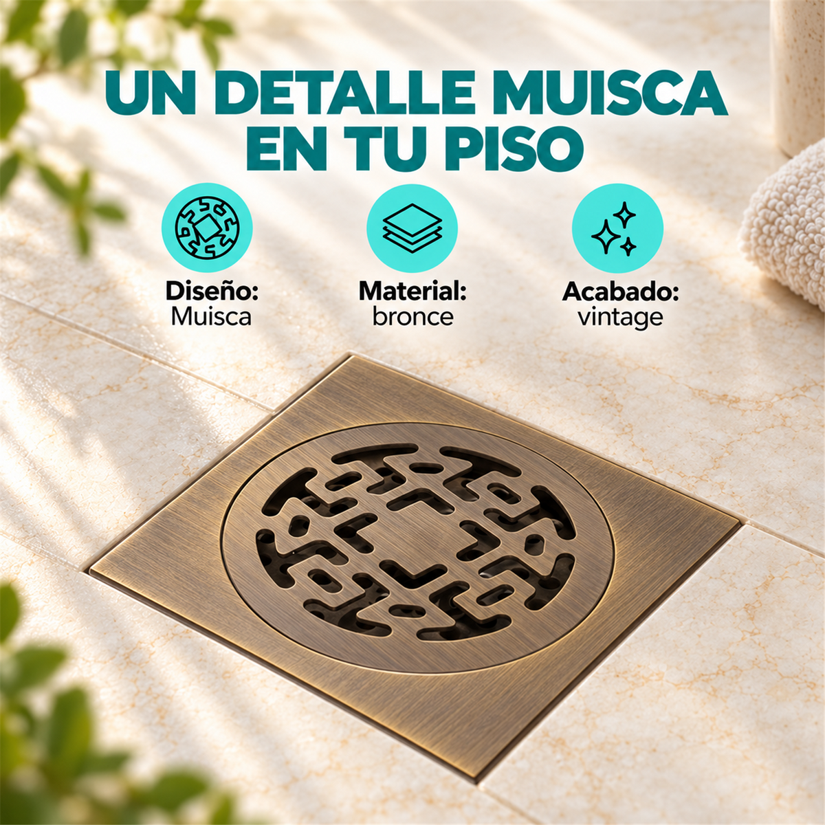 Rejilla Cuadrada Muisca En Bronce Vintage - Características del producto