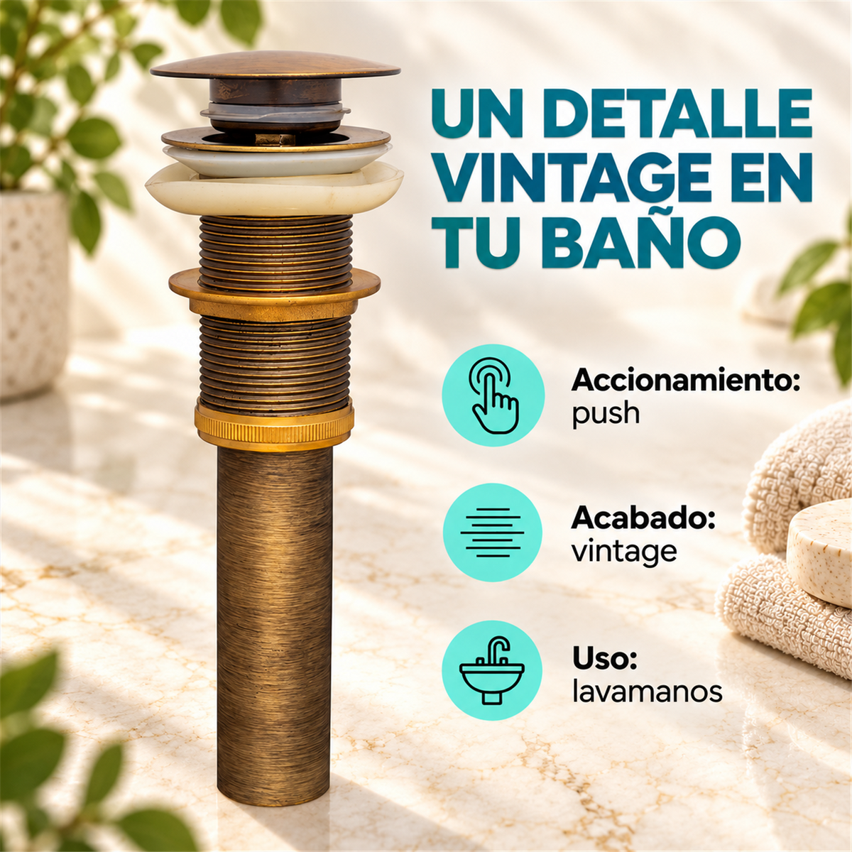 Desagüe Push Para Lavamanos Vintage - Características del producto