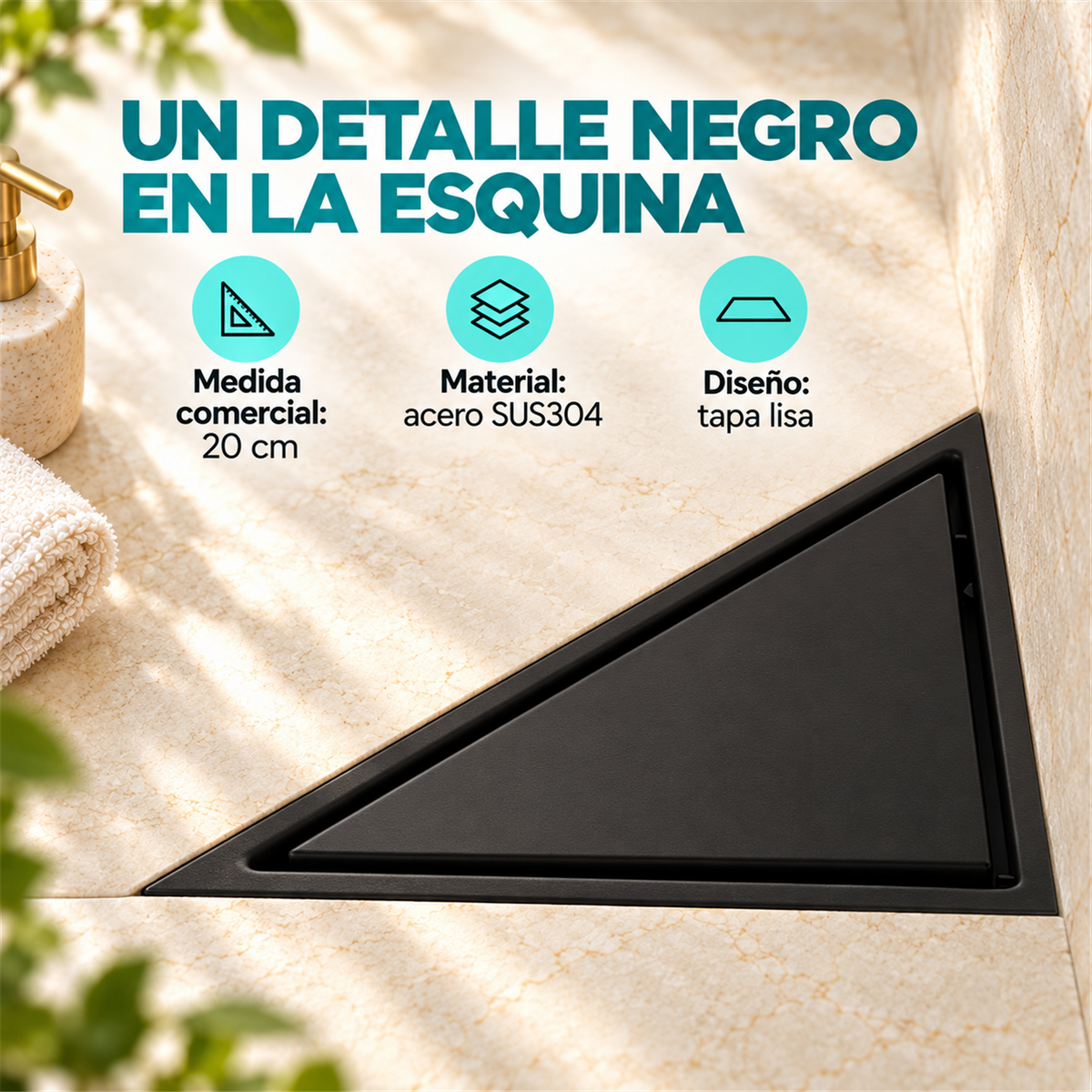 Rejilla Triangular Invisible Negra De 20 cm - Características del producto