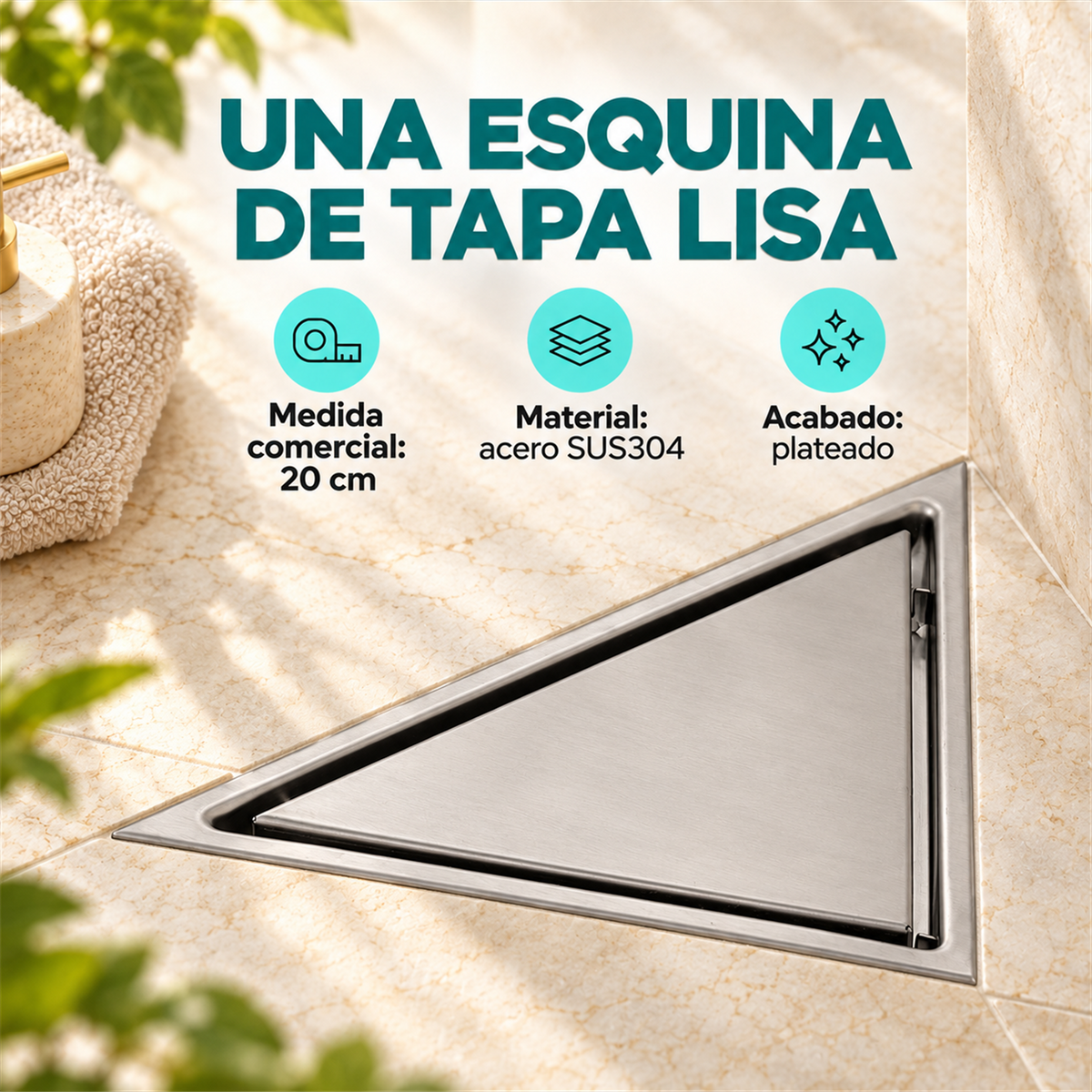 Rejilla Triangular Invisible De 20 cm En Acero 304 - Características del producto