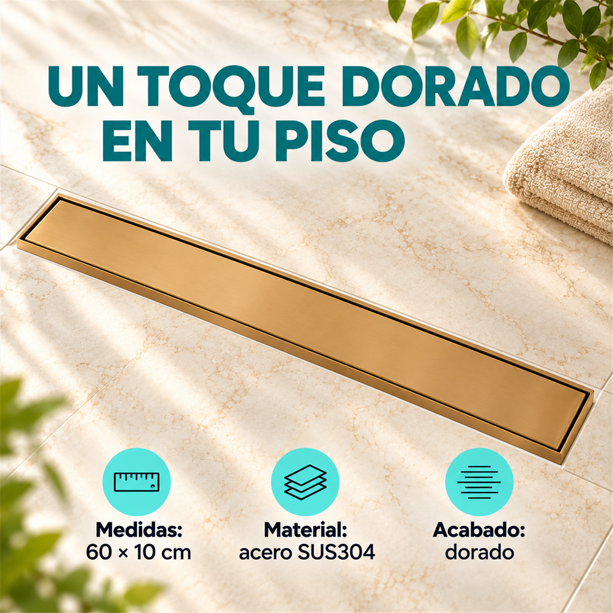Rejilla Invisible Dorada De 60 × 10 cm - Características del producto