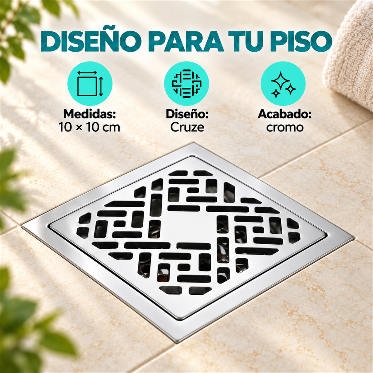 Rejilla De Piso Cruze Cromada De 10 cm - Características del producto