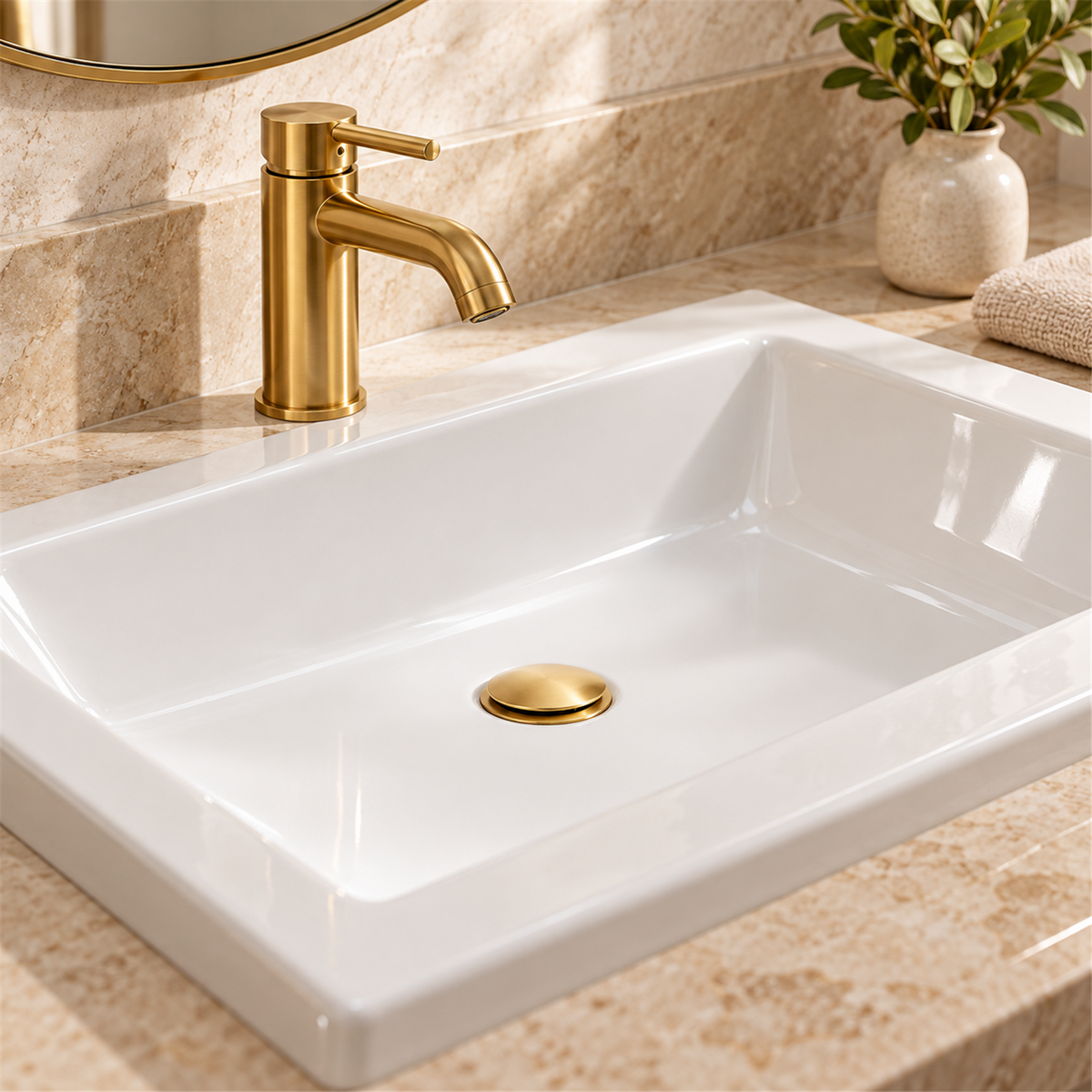 Desagüe Push Dorado En Bronce - Ambientación amplia con escala natural