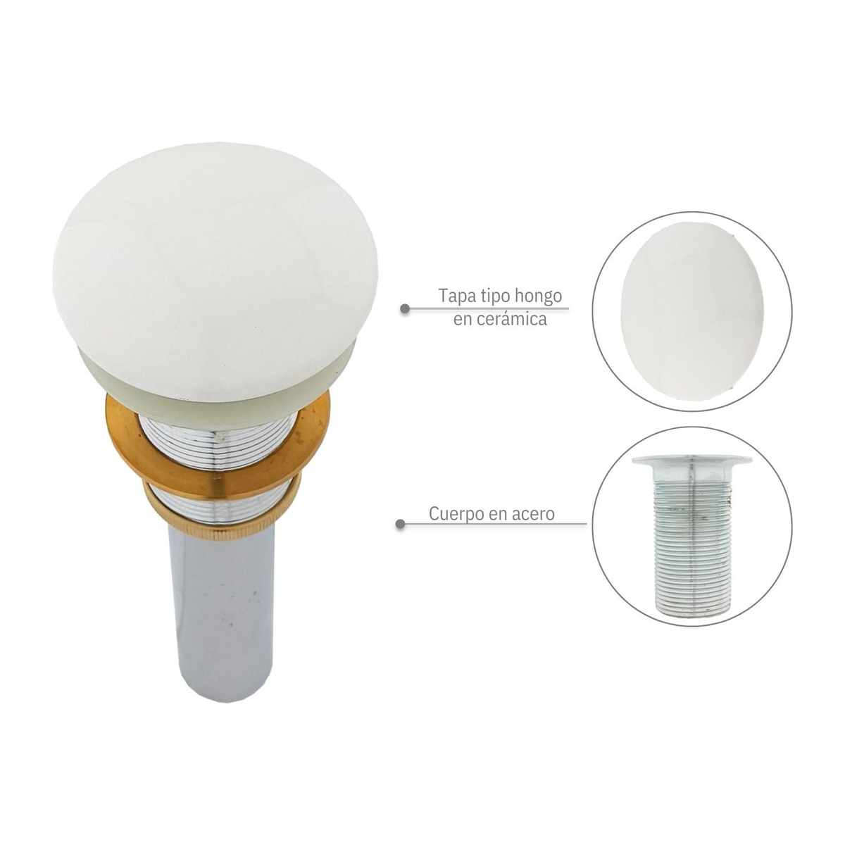 Desagüe Push Con Tapa Cerámica En Acero SUS304 - Vista adicional del producto