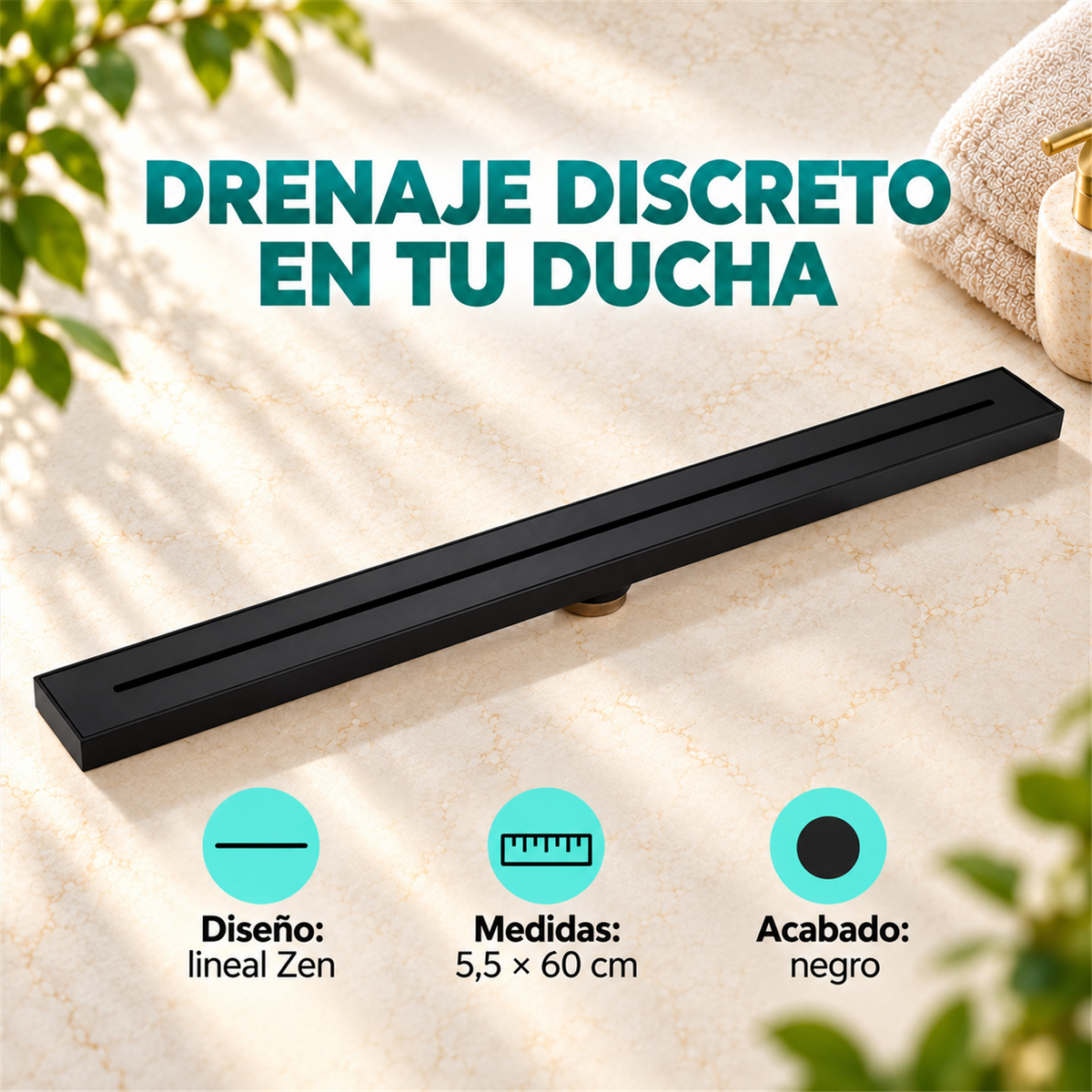 Rejilla Lineal Zen Negra De 5,5 × 60 cm - Características del producto