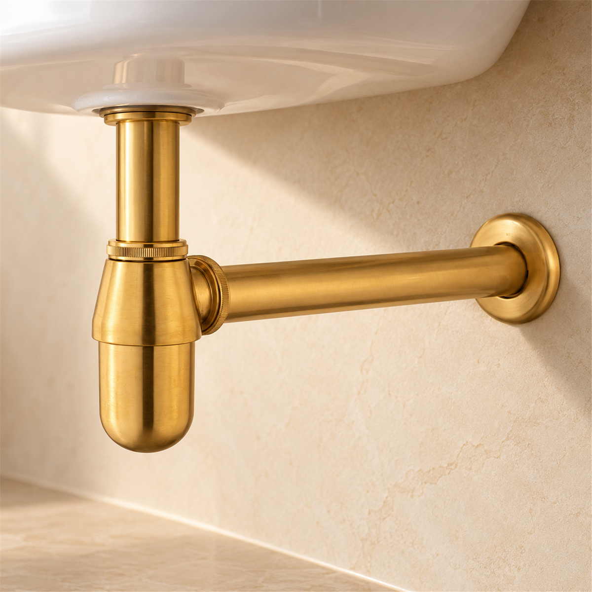 Sifón Tipo Pastilla Brushed Gold En Acero SUS304 - Vista cercana del producto