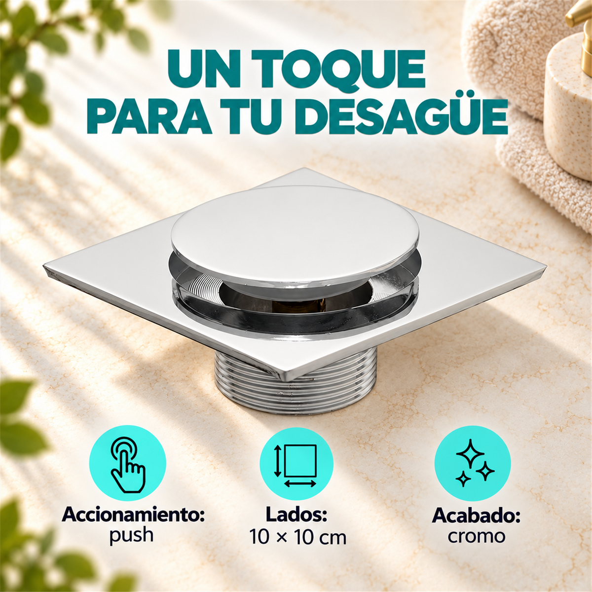 Rejilla De Piso Push Cromada De 10 cm - Características del producto