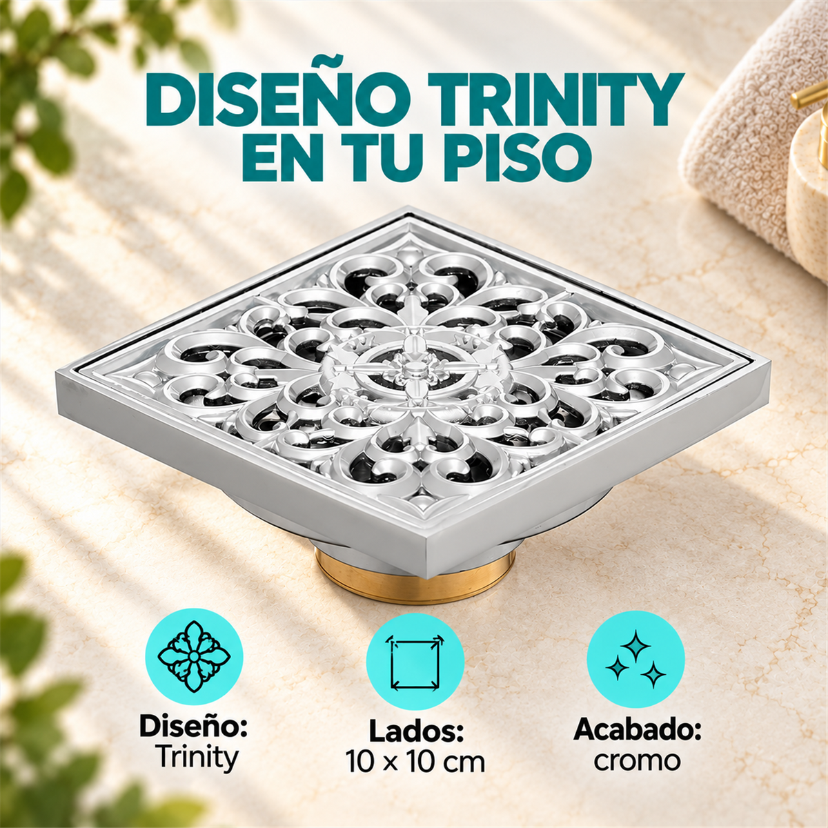 Rejilla De Piso Trinity Cromada De 10 cm - Características del producto