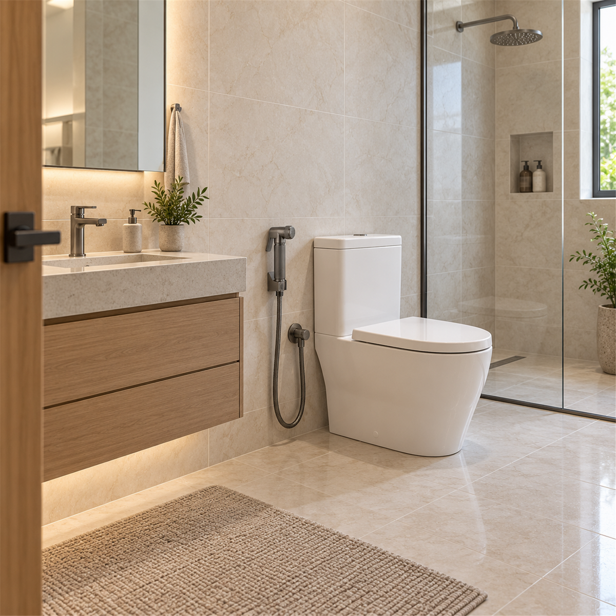 Spray Para Bidet Gris En Zamak - Ambientación amplia con escala natural