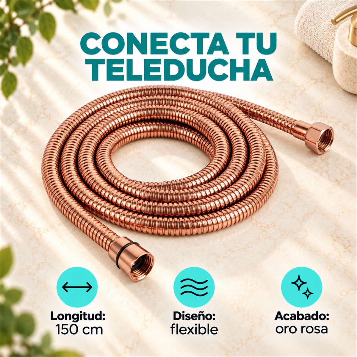 Manguera Para Teleducha De 150 cm Oro Rosa - Características del producto