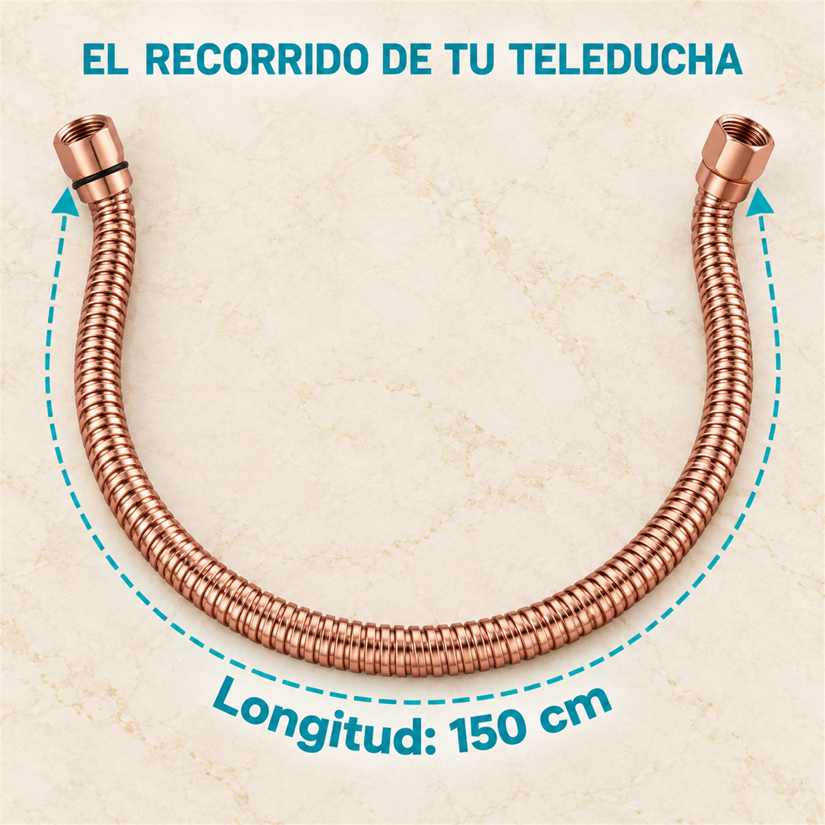Manguera Para Teleducha De 150 cm Oro Rosa - Medidas del producto