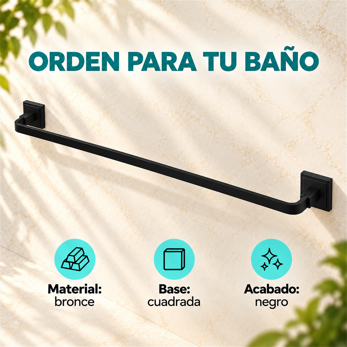 Toallero Largo De Base Cuadrada Negro En Bronce - Características del producto