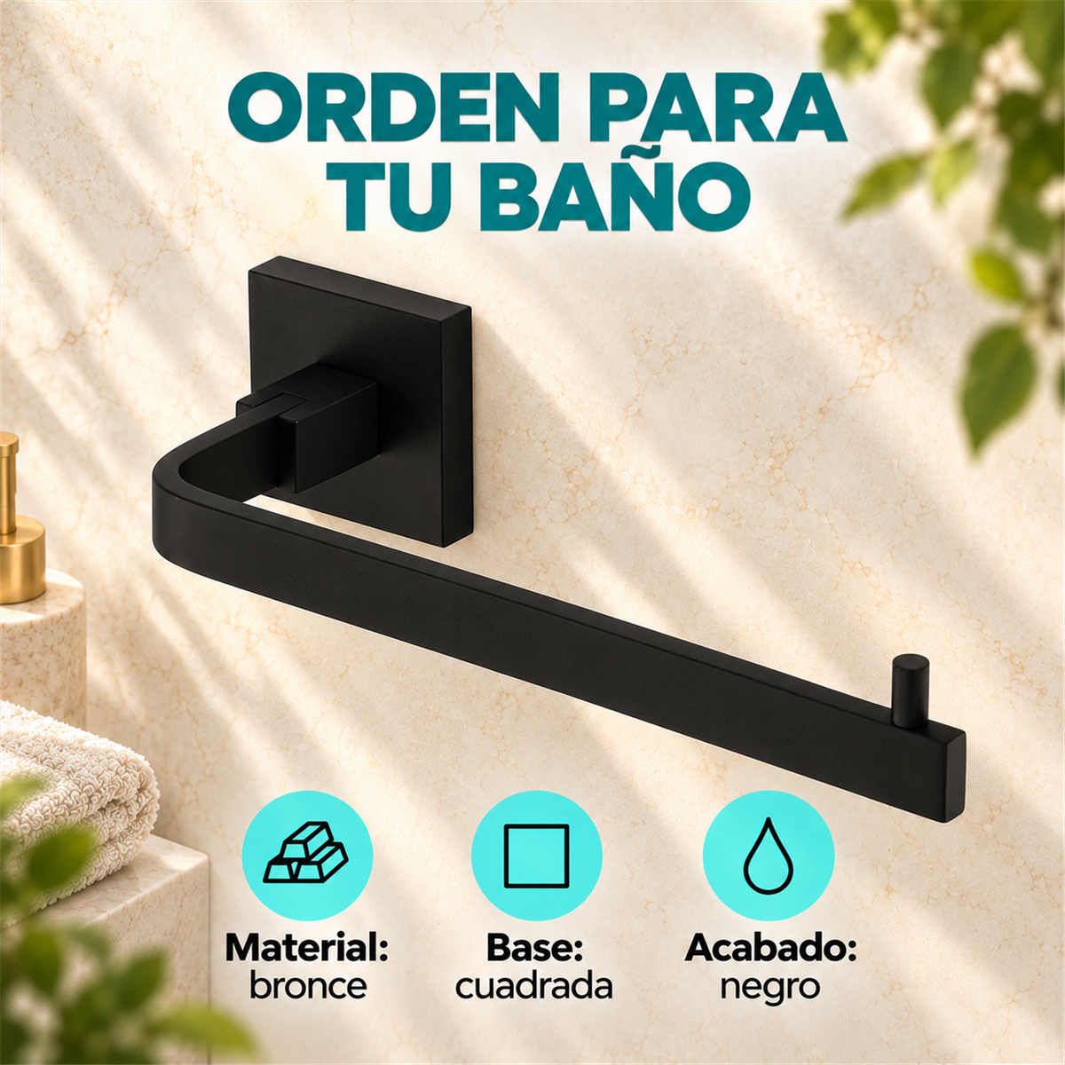 Portarrollos De Base Cuadrada Negro En Bronce - Características del producto