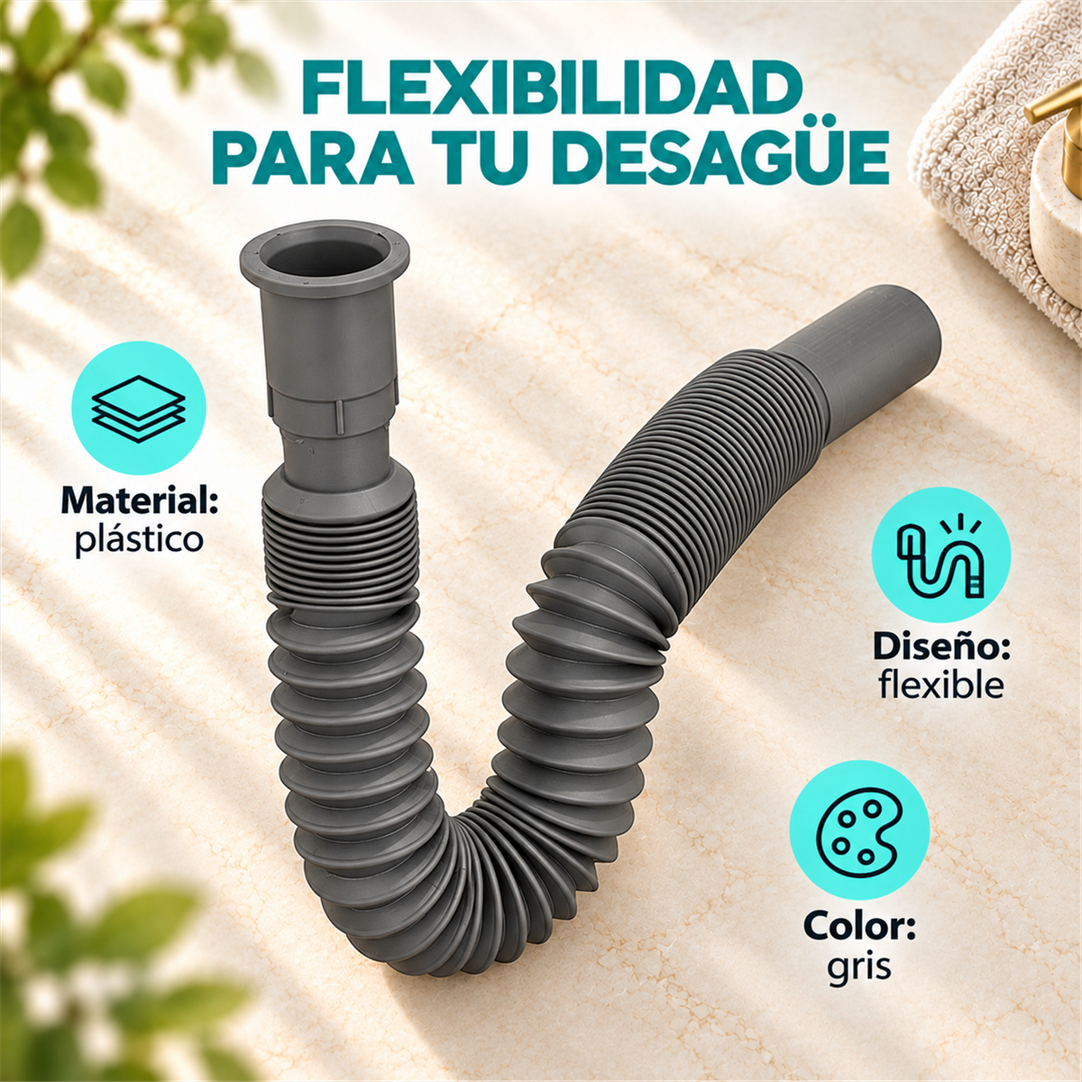 Sifón Flexible Plástico Gris - Características del producto