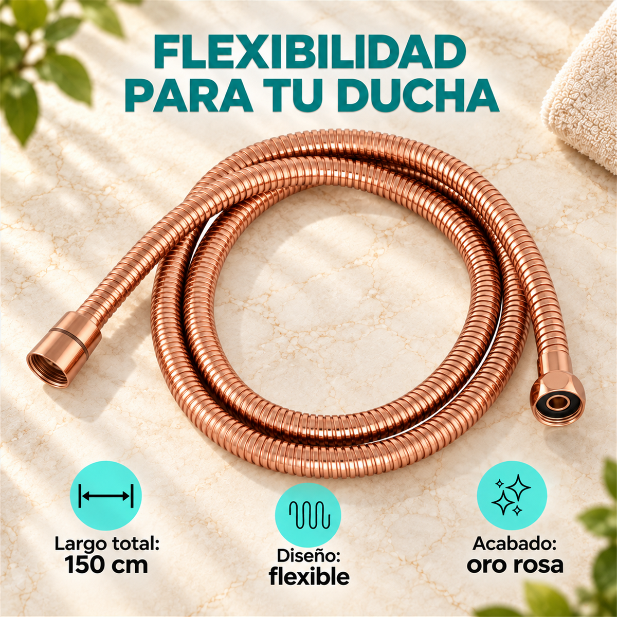 Manguera Para Teleducha Oro Rosa 150 cm - Características del producto