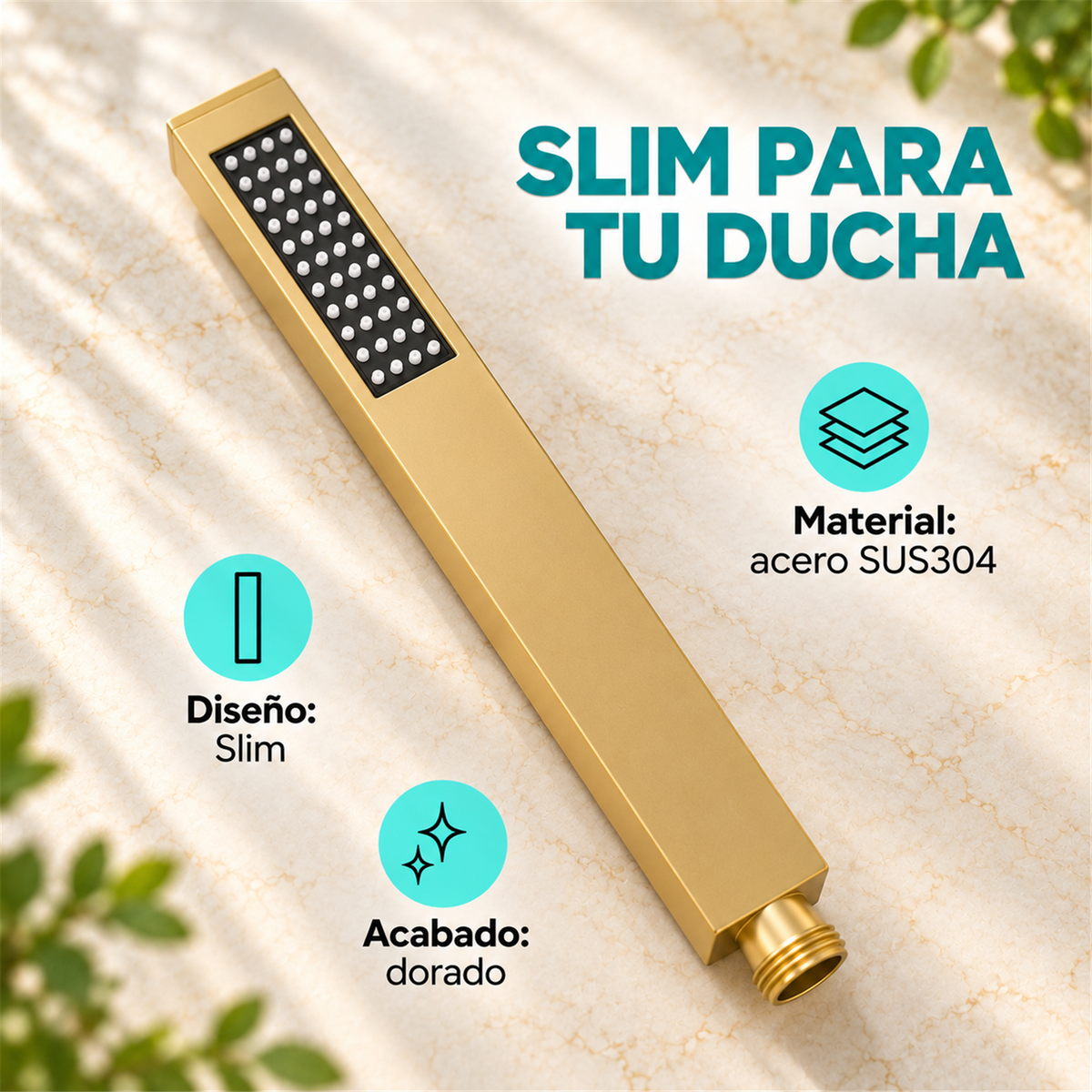 Teleducha Slim Alargada Dorada En Acero Inoxidable SUS304 - Características del producto