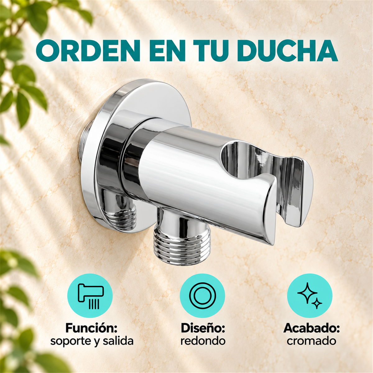Soporte Redondo Para Teleducha Con Salida Cromada - Características del producto
