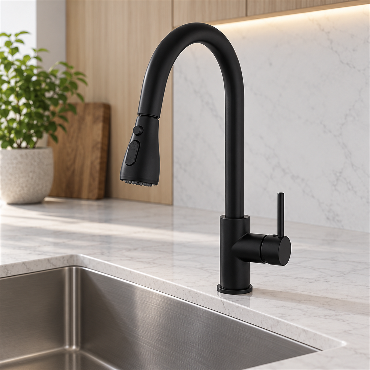 Grifería Monocontrol Lima Extraíble Para Lavaplatos Negra HS-10066 - Vista cercana del producto