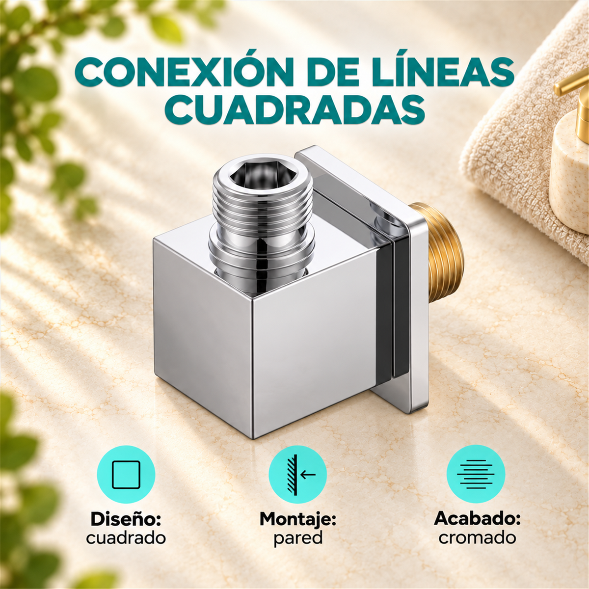 Codo Cuadrado Para Teleducha Cromado En Bronce - Características del producto