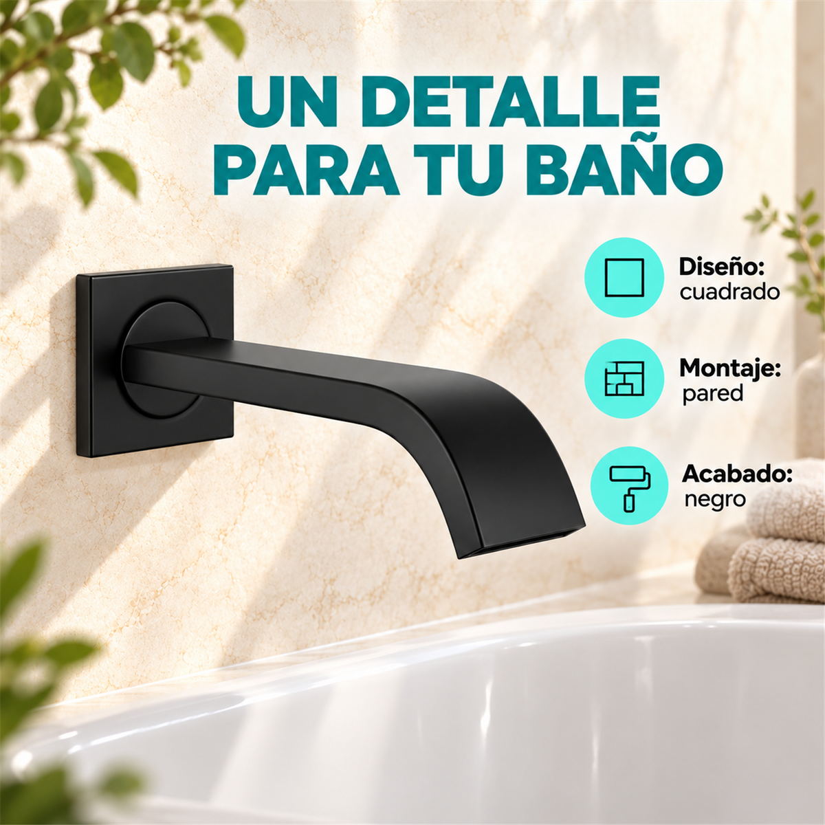 Pico Cuadrado Plano Para Tina Negro - Características del producto