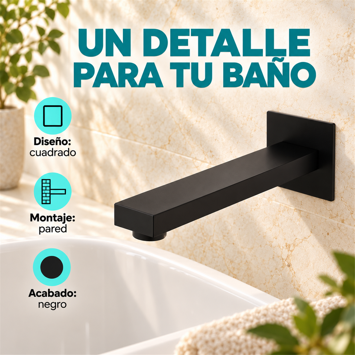 Pico De Pared Cuadrado Para Lavamanos O Tina Negro - Características del producto