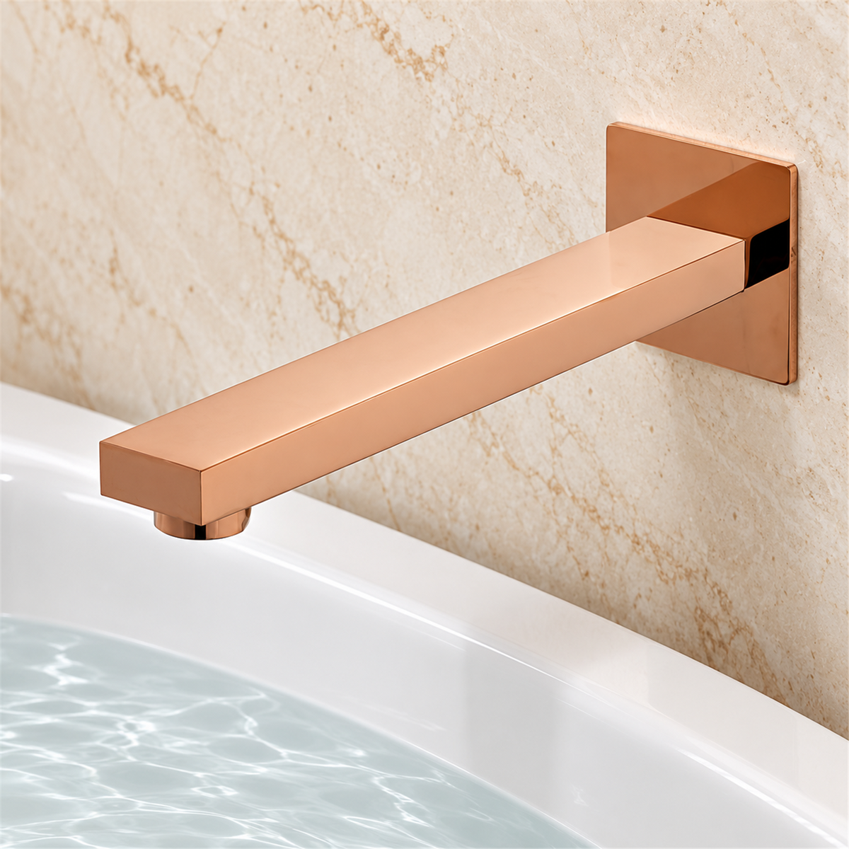 Pico De Pared Cuadrado Para Lavamanos O Tina Oro Rosa - Vista cercana del producto