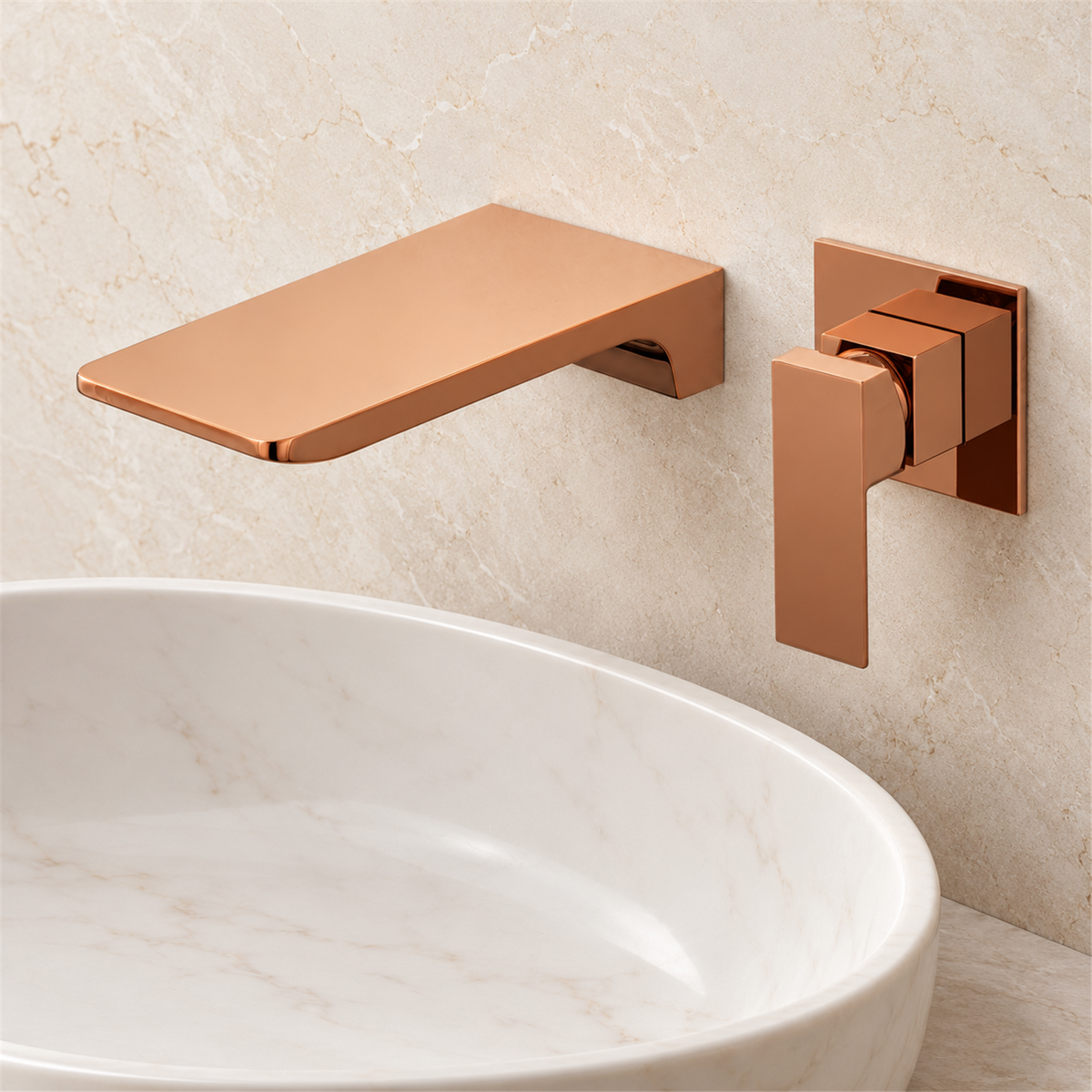 Grifería Monocontrol De Pared Para Lavamanos Cascade Oro Rosa - Vista cercana del producto