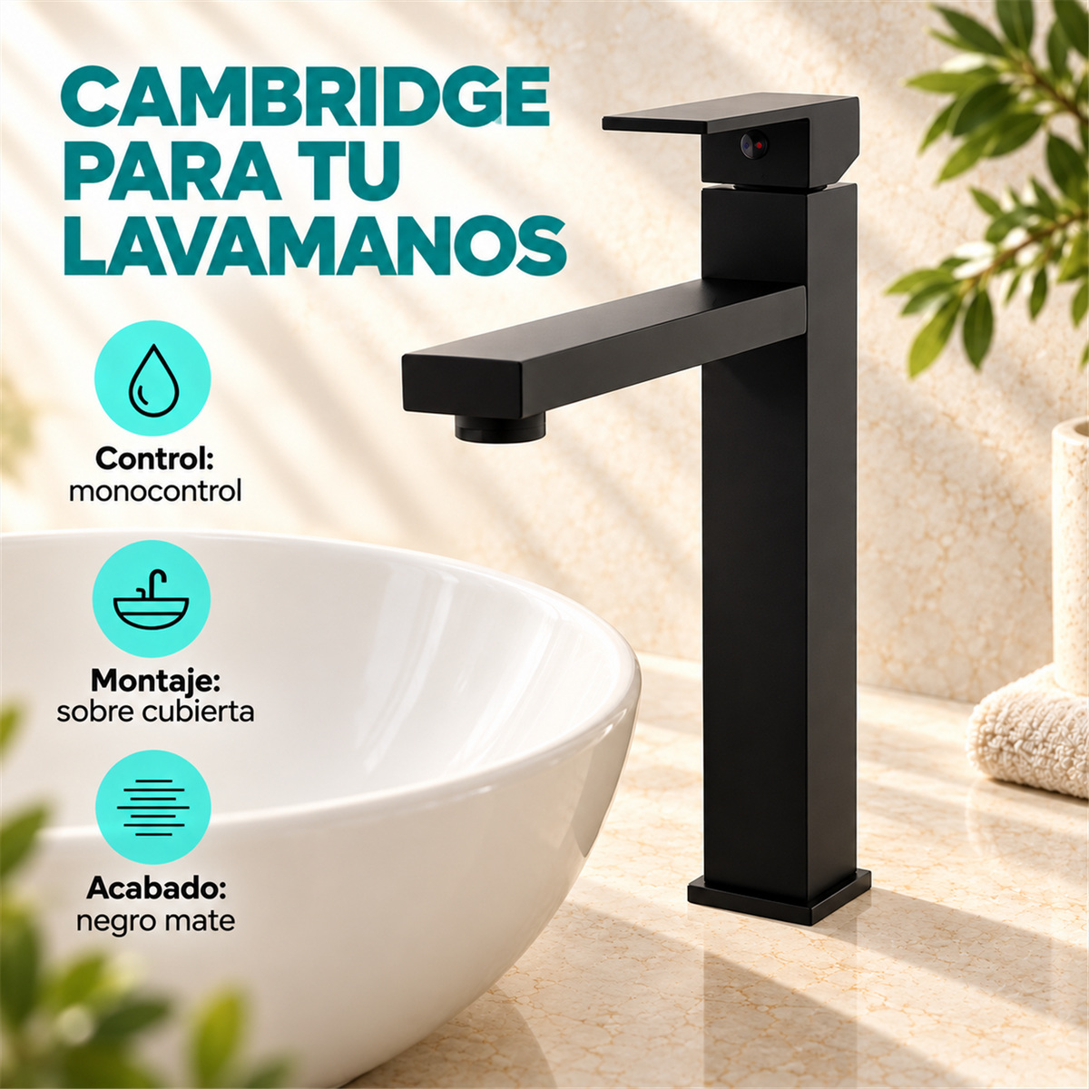 Grifería Monocontrol Alta Para Lavamanos Cambridge Negra - Características del producto