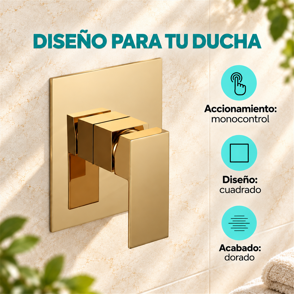 Monocontrol De Ducha Cuadrado Dorado - Características del producto