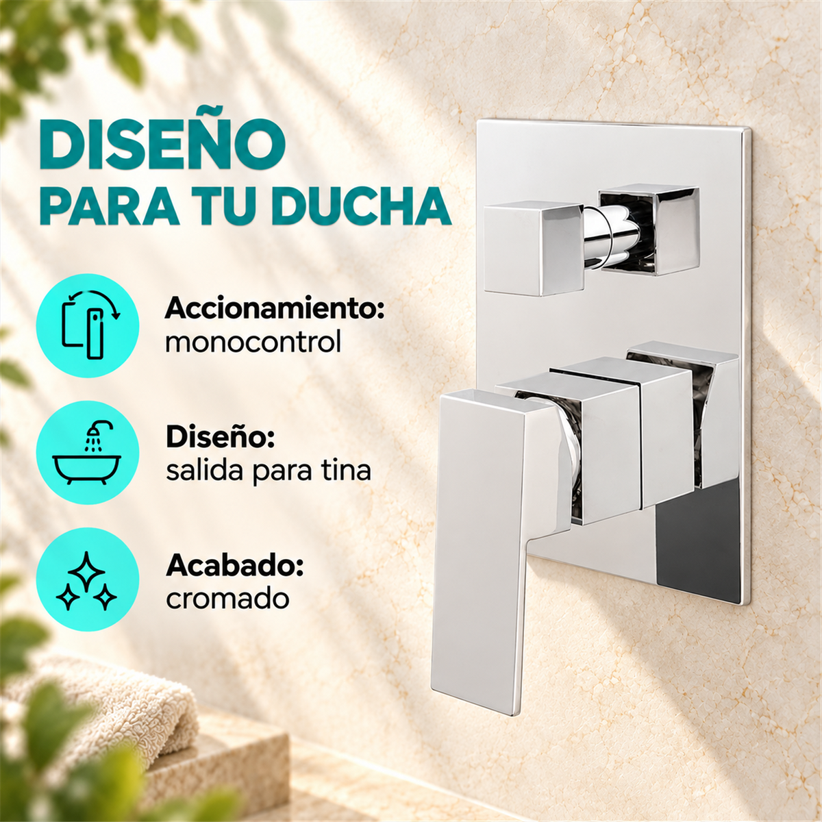 Monocontrol De Ducha Cuadrado Con Salida Para Tina Cromado - Características del producto