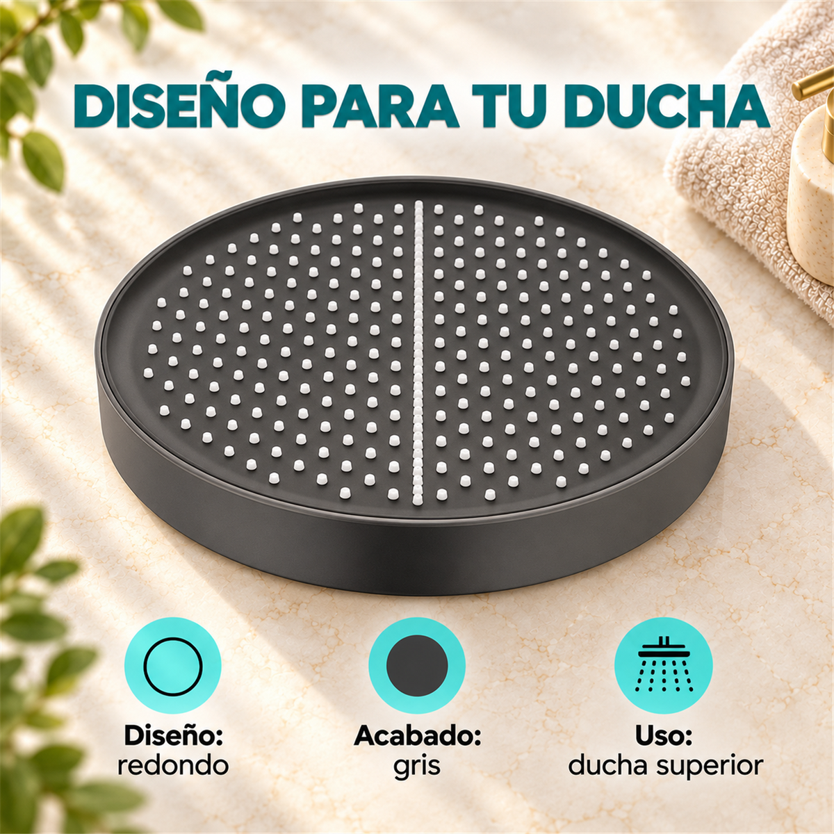 Regadera Redonda Grosso Gris 33 cm - Características del producto