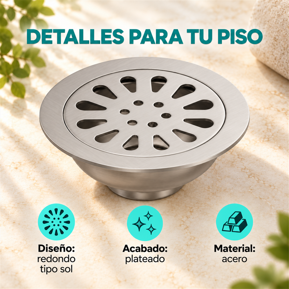 Rejilla De Piso Redonda Tipo Sol En Acero - Características del producto