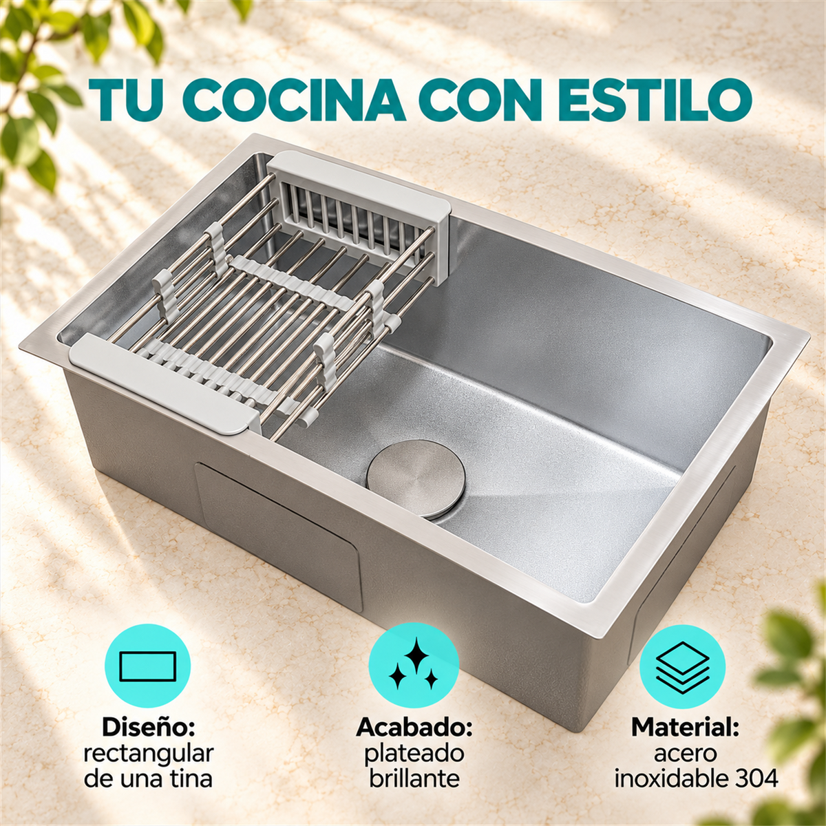 Lavaplatos Rectangular En Acero Inoxidable 304 Brillante 60 × 40 cm - Características del producto