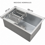 Lavaplatos Rectangular En Acero Inoxidable 304 Brillante 60 × 40 cm - Medidas del producto