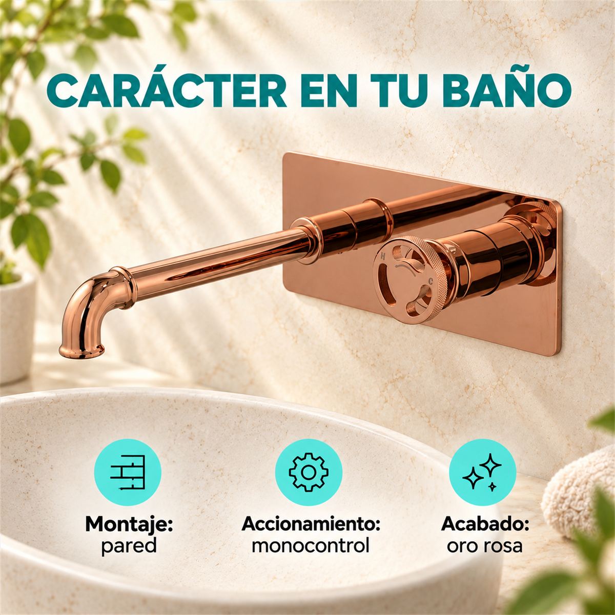 Grifería Monocontrol De Pared Industry Oro Rosa - Características del producto