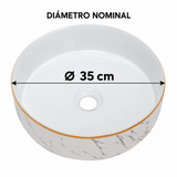 Lavamanos Marui Calacata Blanco Con Borde Dorado Ø35 cm - Medidas del producto