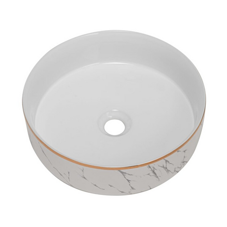 Lavamanos Marui Calacata Blanco Con Borde Dorado Ø35 cm