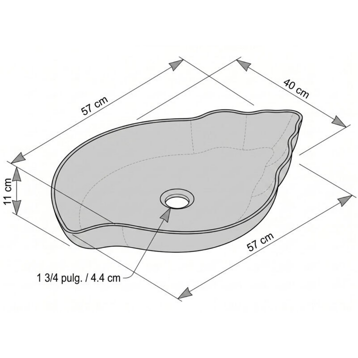 Lavamanos Hoja Calacata Blanco 57 × 40 cm - Medidas del producto