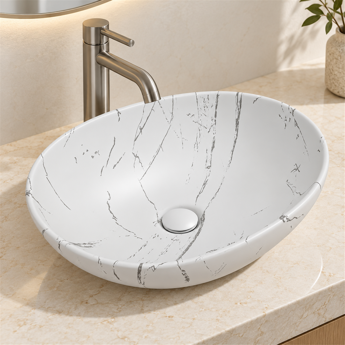 Lavamanos Canoa Calacata Blanco Mate 41 × 33 cm - Vista cercana del producto