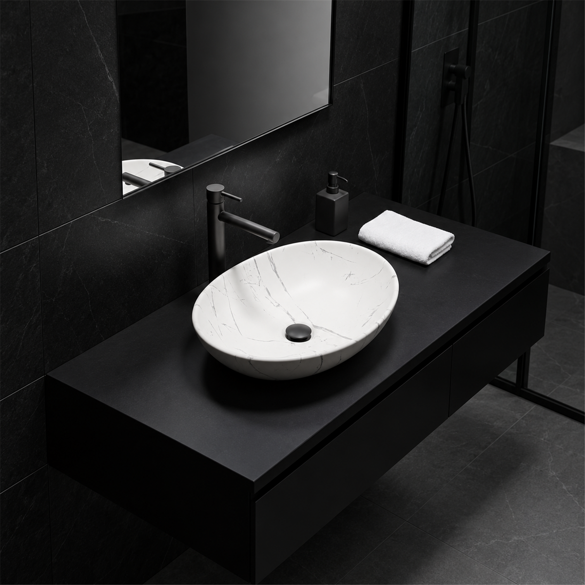 Lavamanos Canoa Calacata Blanco Mate 41 × 33 cm - Vista adicional del producto